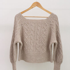 スクエアネックバルーンスリーブケーブルニット6色