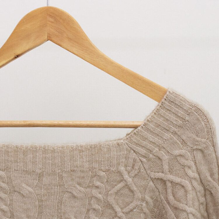 スクエアネックバルーンスリーブケーブルニット6色