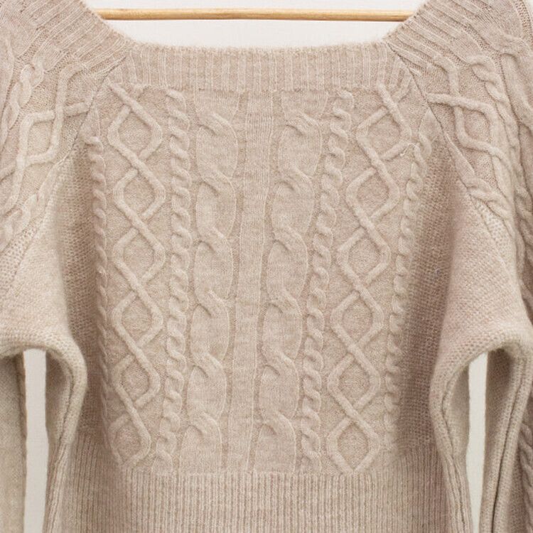 スクエアネックバルーンスリーブケーブルニット6色