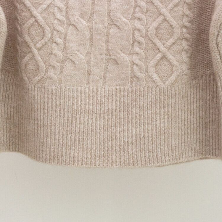 スクエアネックバルーンスリーブケーブルニット6色