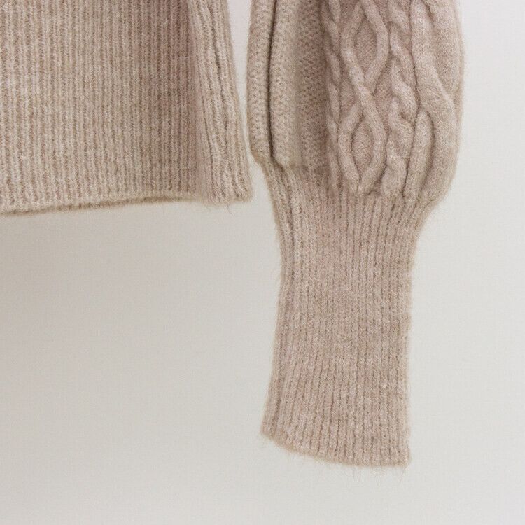 スクエアネックバルーンスリーブケーブルニット6色