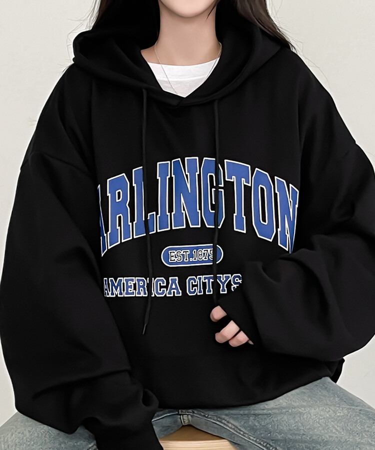カジュアルレタリングプリントオーバーフィットパーカー｜フード｜韓国