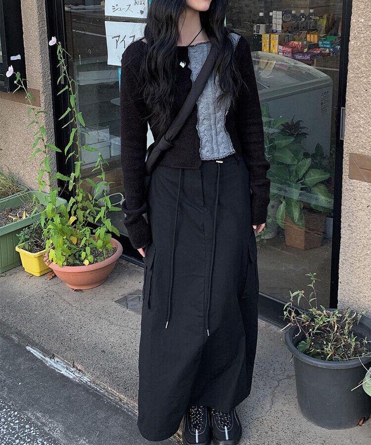 ケーブルバイカラー切替デザインアウトステッチクロップニット