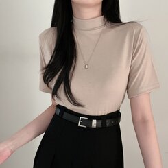 半袖Tシャツ ハーフネックTシャツ ベージュ