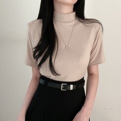 半袖Tシャツ ハーフネックTシャツ ベージュ