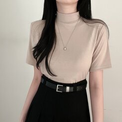 半袖Tシャツ ハーフネックTシャツ ベージュ