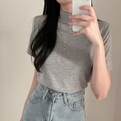 半袖Tシャツ ハーフネックTシャツ グレー