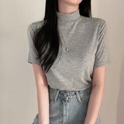 半袖Tシャツ ハーフネックTシャツ グレー