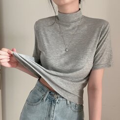 半袖Tシャツ ハーフネックTシャツ グレー