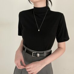 半袖Tシャツ ハーフネックTシャツ ブラック