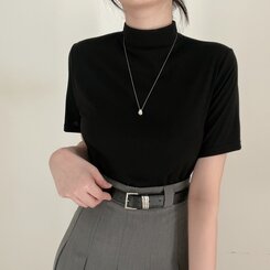 半袖Tシャツ ハーフネックTシャツ ブラック