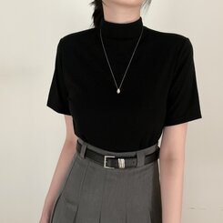 半袖Tシャツ ハーフネックTシャツ ブラック