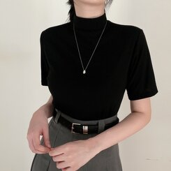 半袖Tシャツ ハーフネックTシャツ ブラック