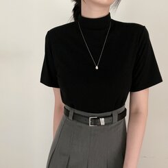 半袖Tシャツ ハーフネックTシャツ ブラック