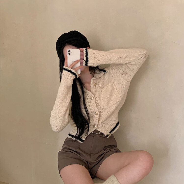 バイカラーセミクロップカーディガン｜カーディガン｜韓国