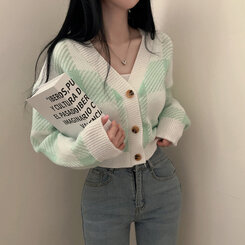 【美品】Courreges クレージュ　立体チェックパステルカラーカーディガン カーディガンの商品一覧|レディースファッション通販のJ Lounge