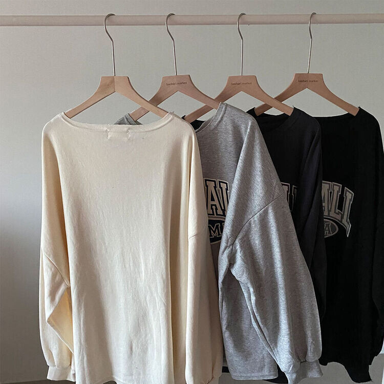 STS37865 オフショルダーレタリングオーバーサイズ長袖Tシャツ