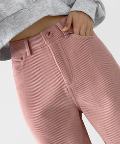 2XL골덴 코듀로이 벨로아 융털기모 롱와이드 팬츠 핑크