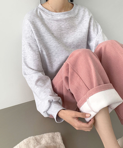 2XL골덴 코듀로이 벨로아 융털기모 롱와이드 팬츠 핑크