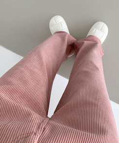 2XL골덴 코듀로이 벨로아 융털기모 롱와이드 팬츠 핑크