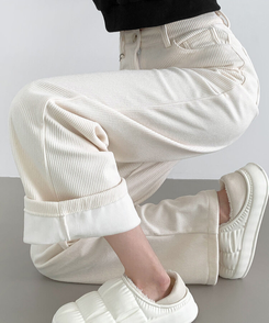 2XL골덴 코듀로이 벨로아 융털기모 롱와이드 팬츠 아이보리