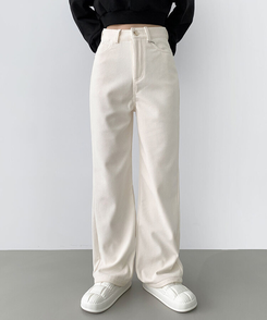 2XL골덴 코듀로이 벨로아 융털기모 롱와이드 팬츠 아이보리