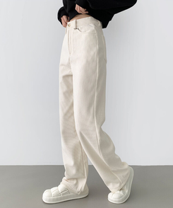 2XL골덴 코듀로이 벨로아 융털기모 롱와이드 팬츠 아이보리