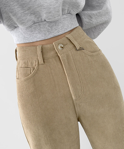 2XL골덴 코듀로이 벨로아 융털기모 롱와이드 팬츠 베이지