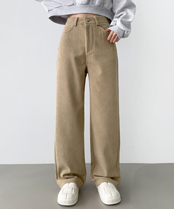 2XL골덴 코듀로이 벨로아 융털기모 롱와이드 팬츠 베이지