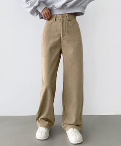 2XL골덴 코듀로이 벨로아 융털기모 롱와이드 팬츠 베이지
