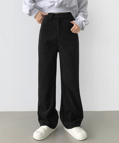 2XL골덴 코듀로이 벨로아 융털기모 롱와이드 팬츠 블랙