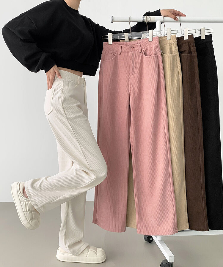 2XL골덴 코듀로이 벨로아 융털기모 롱와이드 팬츠 아이보리