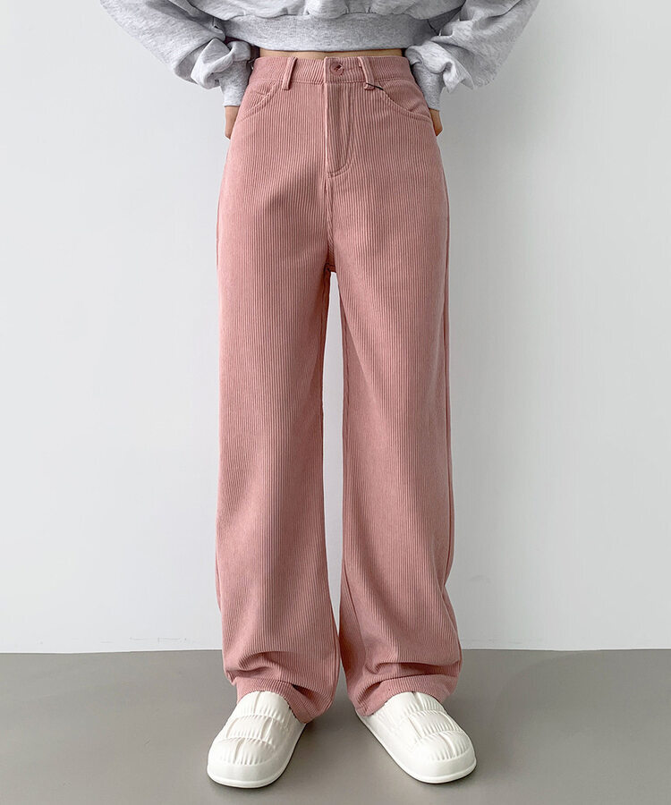 2XL골덴 코듀로이 벨로아 융털기모 롱와이드 팬츠 핑크