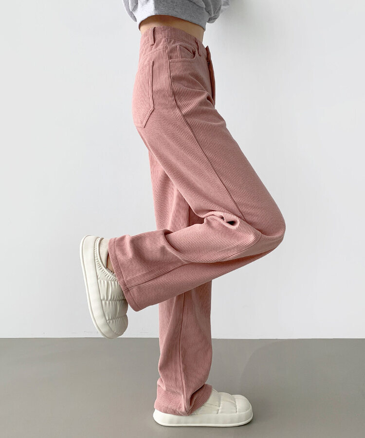 2XL골덴 코듀로이 벨로아 융털기모 롱와이드 팬츠 핑크