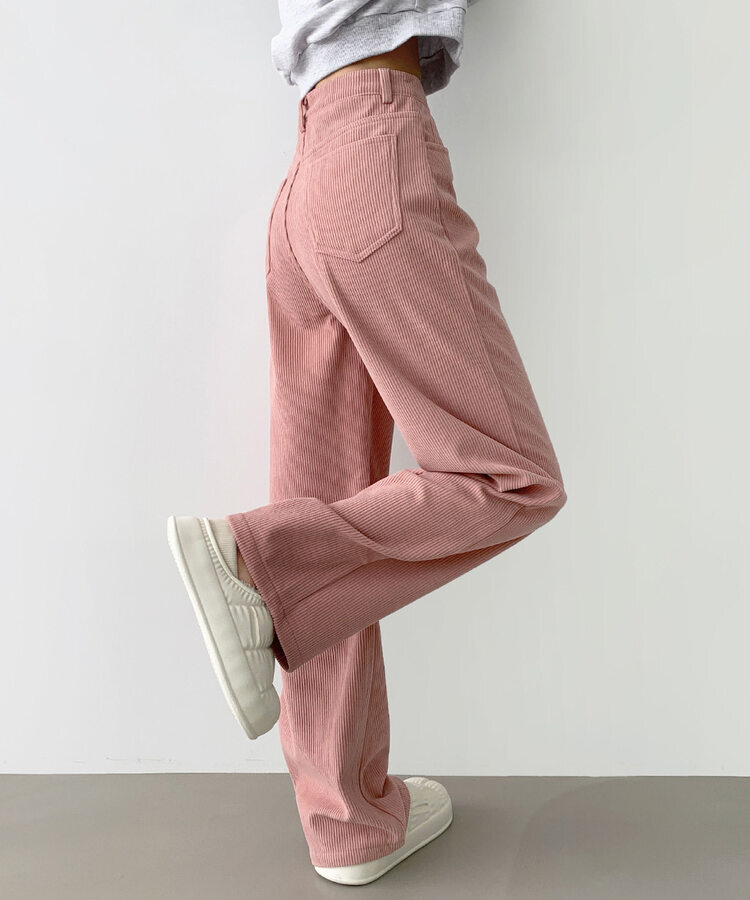2XL골덴 코듀로이 벨로아 융털기모 롱와이드 팬츠 핑크