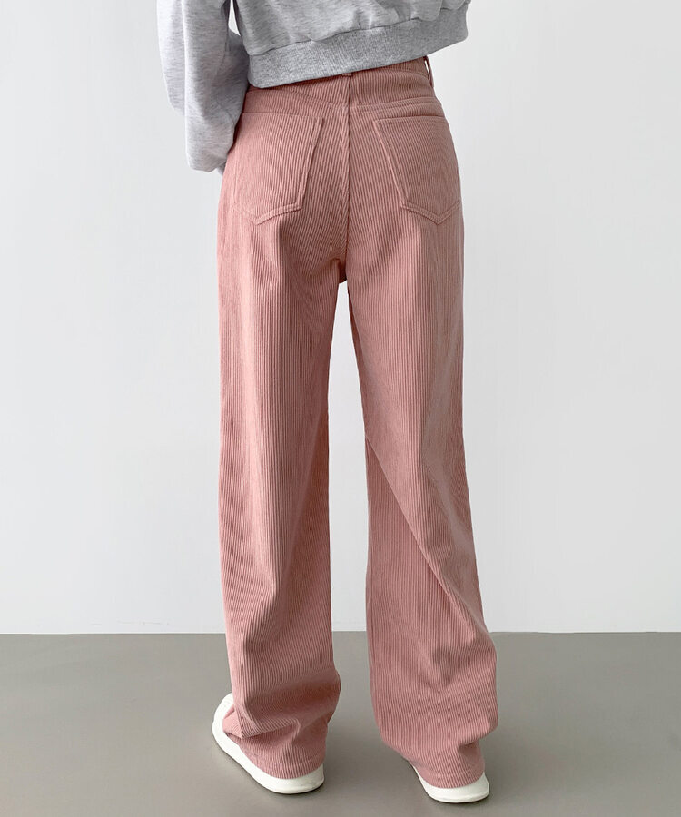 2XL골덴 코듀로이 벨로아 융털기모 롱와이드 팬츠 핑크