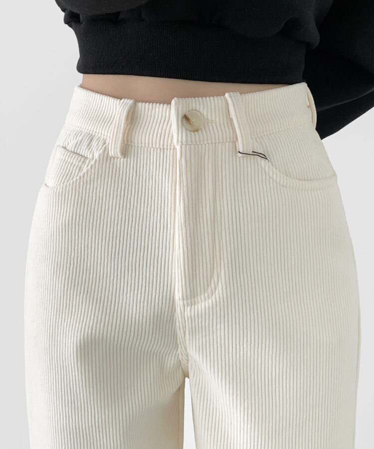 2XL골덴 코듀로이 벨로아 융털기모 롱와이드 팬츠 아이보리