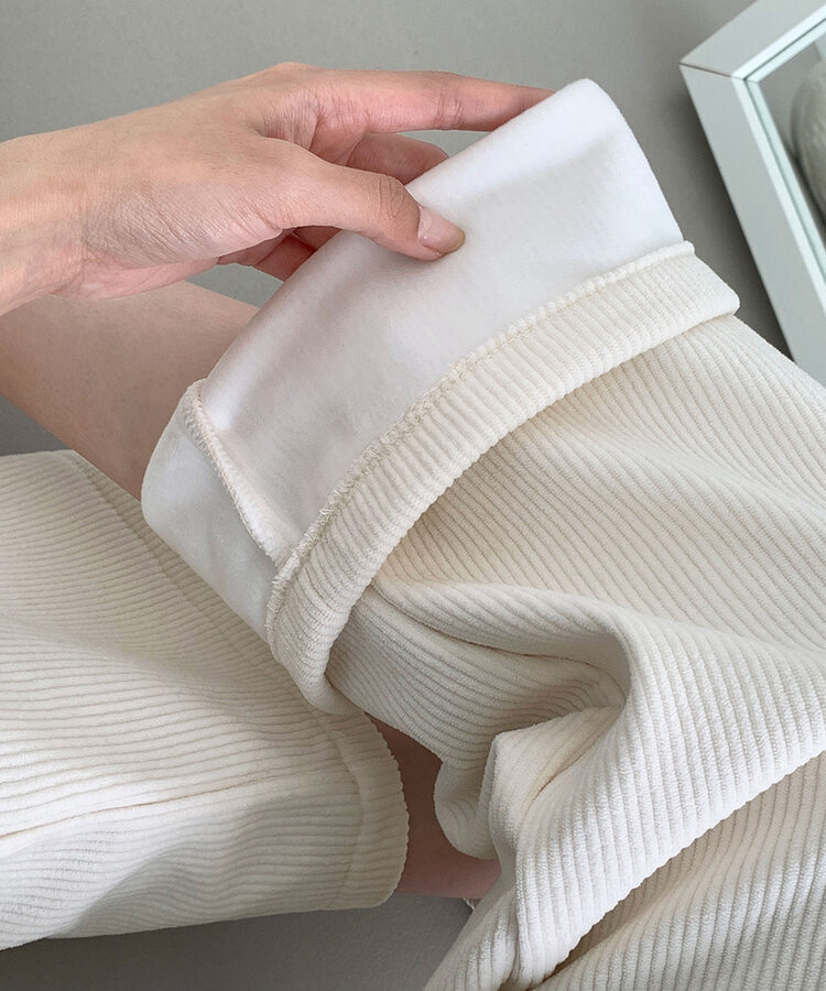 2XL골덴 코듀로이 벨로아 융털기모 롱와이드 팬츠 아이보리