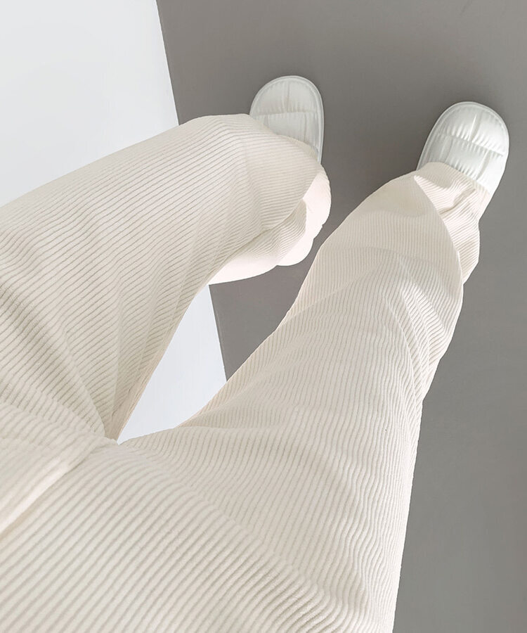 2XL골덴 코듀로이 벨로아 융털기모 롱와이드 팬츠 아이보리