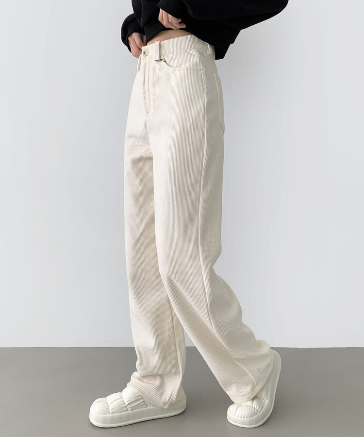 2XL골덴 코듀로이 벨로아 융털기모 롱와이드 팬츠 아이보리