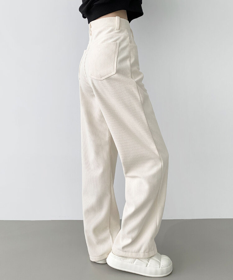 2XL골덴 코듀로이 벨로아 융털기모 롱와이드 팬츠 아이보리