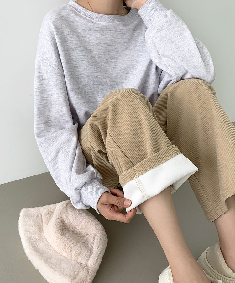 2XL골덴 코듀로이 벨로아 융털기모 롱와이드 팬츠 베이지