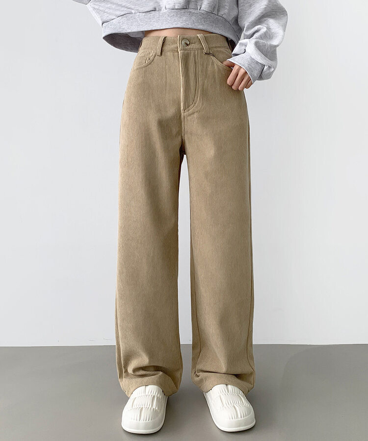 2XL골덴 코듀로이 벨로아 융털기모 롱와이드 팬츠 베이지