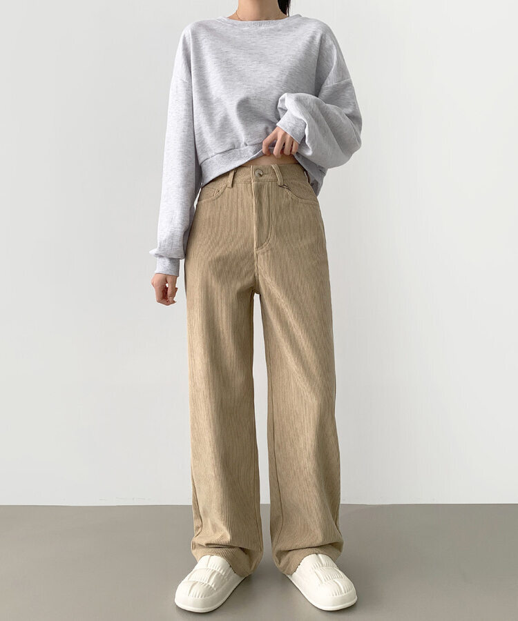 2XL골덴 코듀로이 벨로아 융털기모 롱와이드 팬츠 베이지