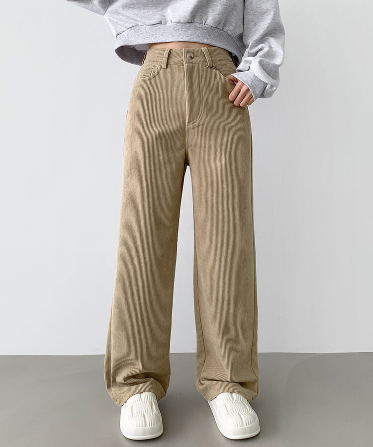 2XL골덴 코듀로이 벨로아 융털기모 롱와이드 팬츠 베이지
