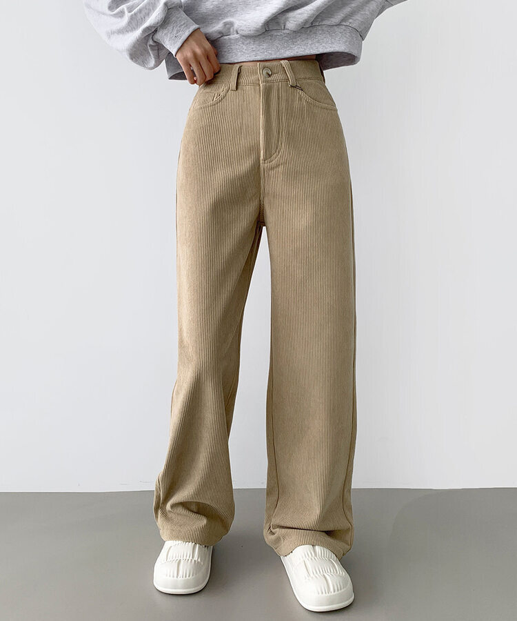 2XL골덴 코듀로이 벨로아 융털기모 롱와이드 팬츠 베이지