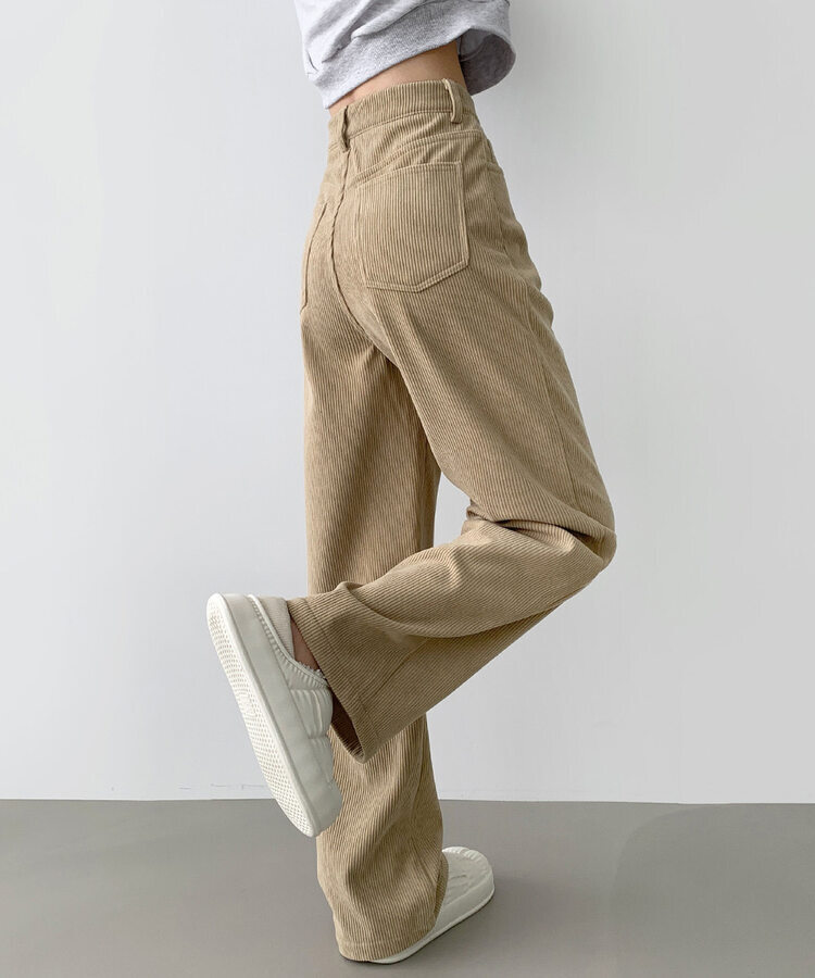 2XL골덴 코듀로이 벨로아 융털기모 롱와이드 팬츠 베이지
