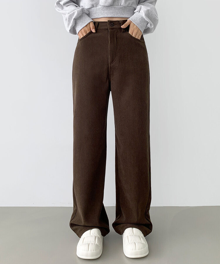 2XL골덴 코듀로이 벨로아 융털기모 롱와이드 팬츠 브라운