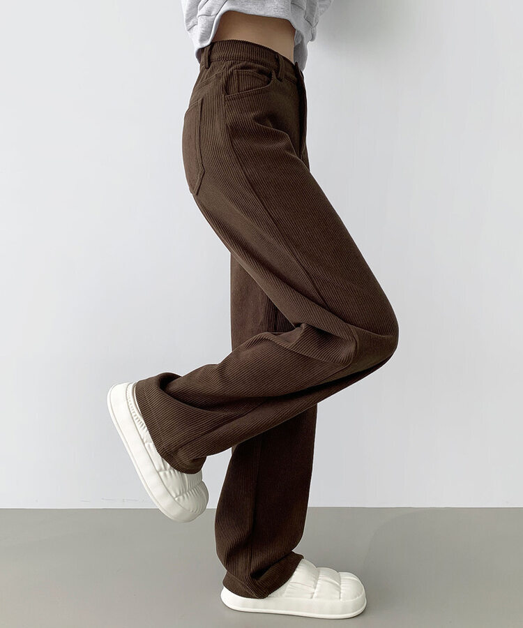 2XL골덴 코듀로이 벨로아 융털기모 롱와이드 팬츠 브라운