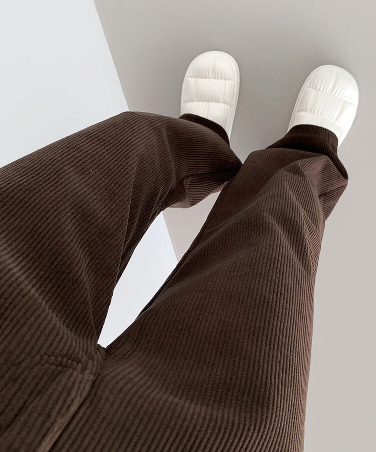 2XL골덴 코듀로이 벨로아 융털기모 롱와이드 팬츠 브라운